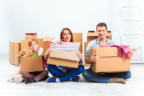 Packed boxes and furniture ready for a Battersea residential relocation