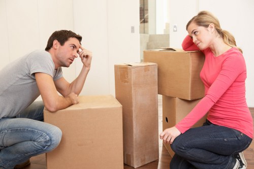 Unpacking service in a Battersea apartment with labelled moving boxes